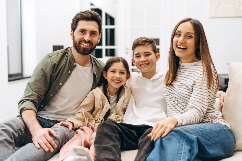 Happy military family at home